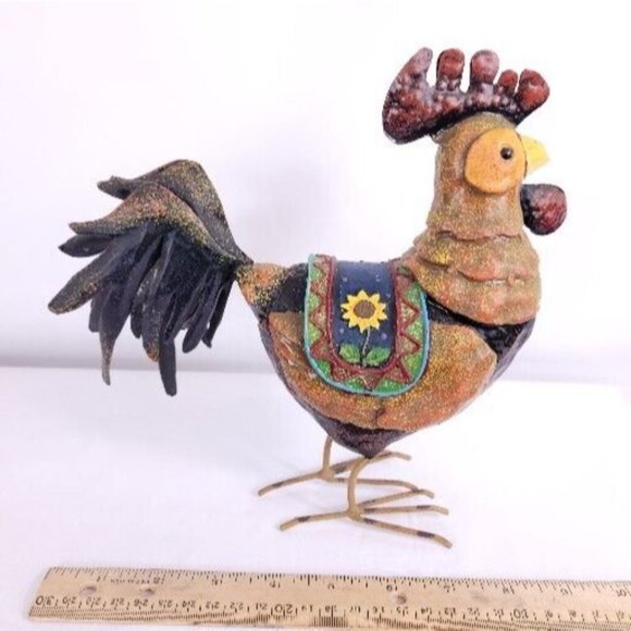 Hand Crafted Folk Art Rustic Tin Farmhouse Country Rooster Primitive Figurine 9" - Picture 10 of 11